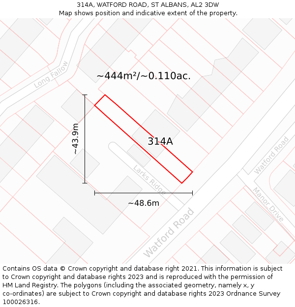 314A, WATFORD ROAD, ST ALBANS, AL2 3DW: Plot and title map