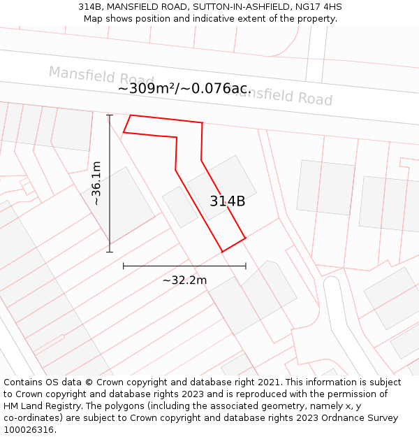 314B, MANSFIELD ROAD, SUTTON-IN-ASHFIELD, NG17 4HS: Plot and title map