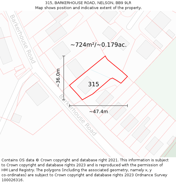 315, BARKERHOUSE ROAD, NELSON, BB9 9LR: Plot and title map