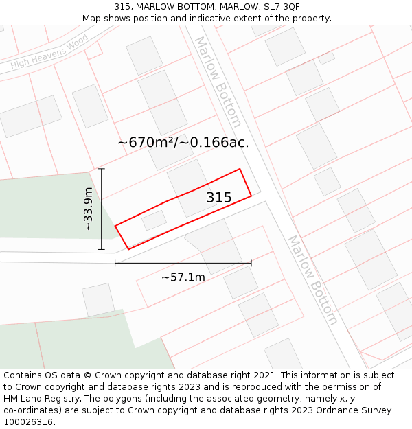 315, MARLOW BOTTOM, MARLOW, SL7 3QF: Plot and title map