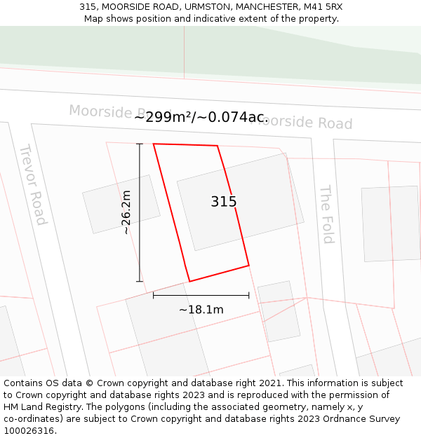 315, MOORSIDE ROAD, URMSTON, MANCHESTER, M41 5RX: Plot and title map