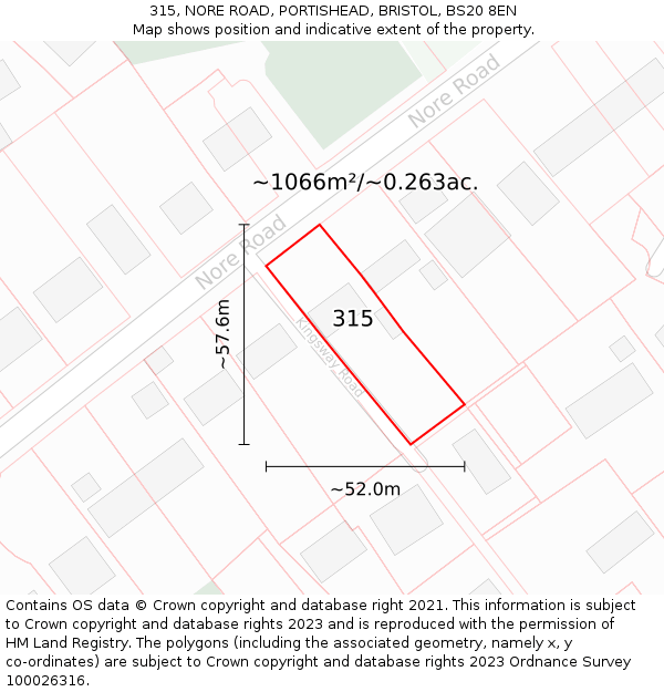 315, NORE ROAD, PORTISHEAD, BRISTOL, BS20 8EN: Plot and title map