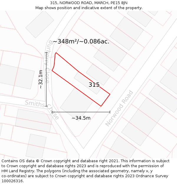 315, NORWOOD ROAD, MARCH, PE15 8JN: Plot and title map