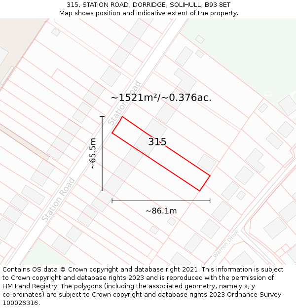 315, STATION ROAD, DORRIDGE, SOLIHULL, B93 8ET: Plot and title map