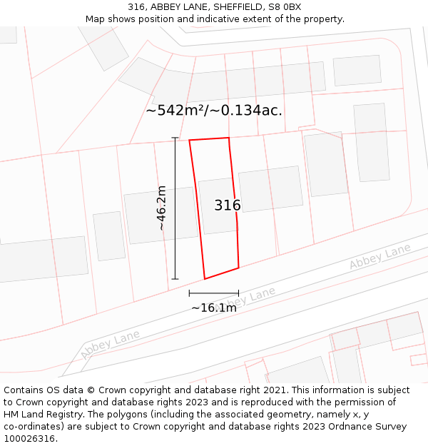 316, ABBEY LANE, SHEFFIELD, S8 0BX: Plot and title map