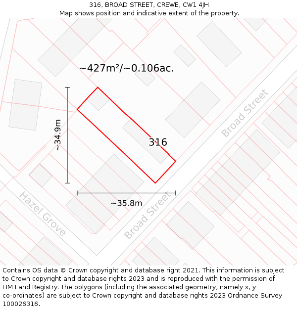 316, BROAD STREET, CREWE, CW1 4JH: Plot and title map