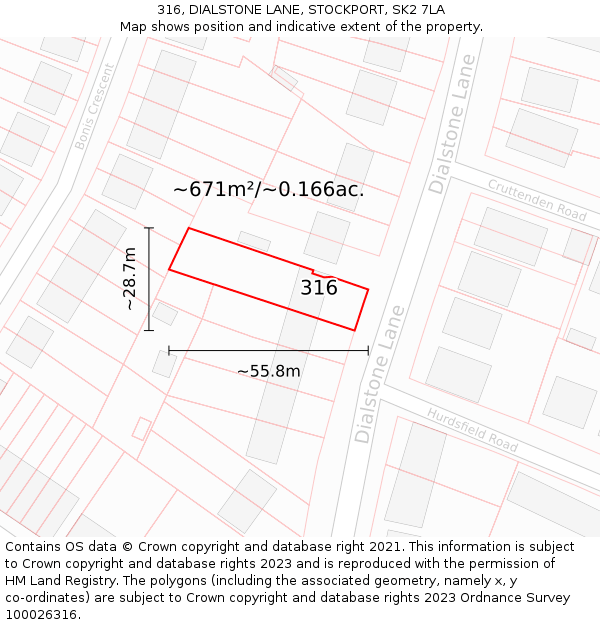 316, DIALSTONE LANE, STOCKPORT, SK2 7LA: Plot and title map
