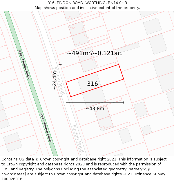 316, FINDON ROAD, WORTHING, BN14 0HB: Plot and title map