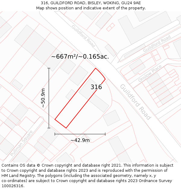 316, GUILDFORD ROAD, BISLEY, WOKING, GU24 9AE: Plot and title map