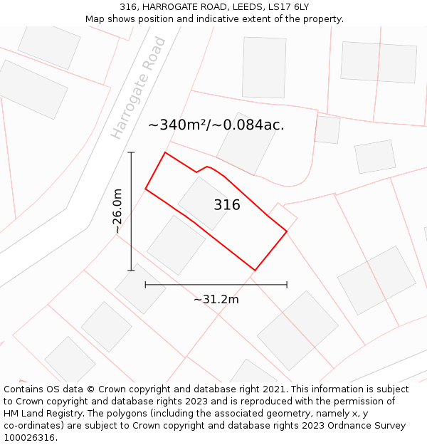 316, HARROGATE ROAD, LEEDS, LS17 6LY: Plot and title map