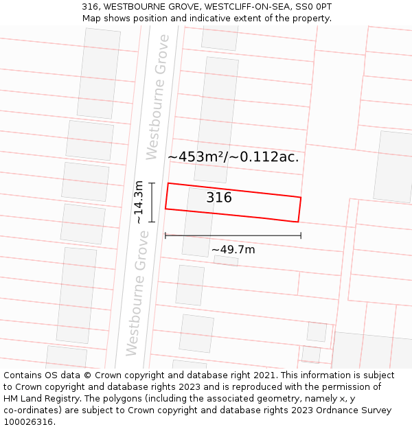 316, WESTBOURNE GROVE, WESTCLIFF-ON-SEA, SS0 0PT: Plot and title map