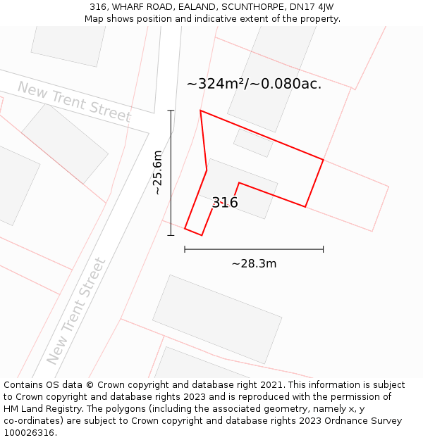 316, WHARF ROAD, EALAND, SCUNTHORPE, DN17 4JW: Plot and title map