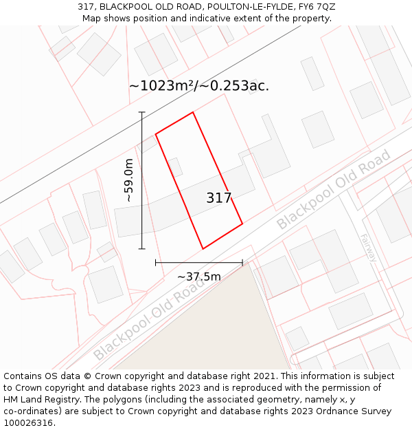 317, BLACKPOOL OLD ROAD, POULTON-LE-FYLDE, FY6 7QZ: Plot and title map