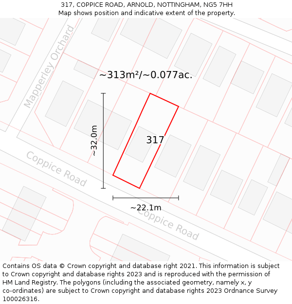 317, COPPICE ROAD, ARNOLD, NOTTINGHAM, NG5 7HH: Plot and title map