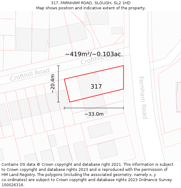 317, FARNHAM ROAD, SLOUGH, SL2 1HD: Plot and title map