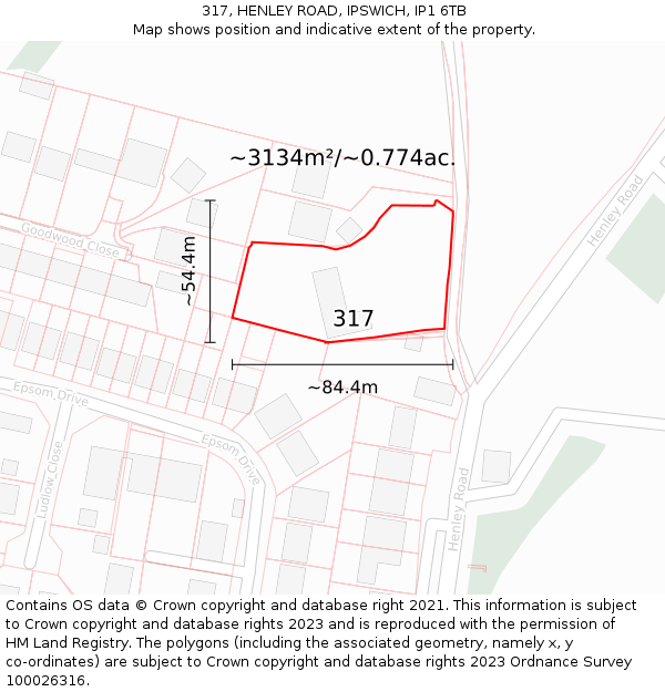 317, HENLEY ROAD, IPSWICH, IP1 6TB: Plot and title map