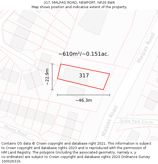 317, MALPAS ROAD, NEWPORT, NP20 6WA: Plot and title map