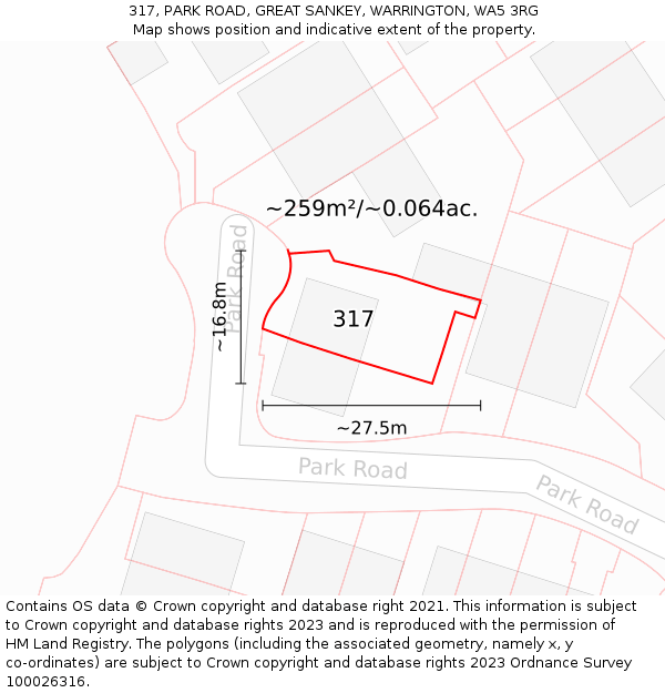 317, PARK ROAD, GREAT SANKEY, WARRINGTON, WA5 3RG: Plot and title map