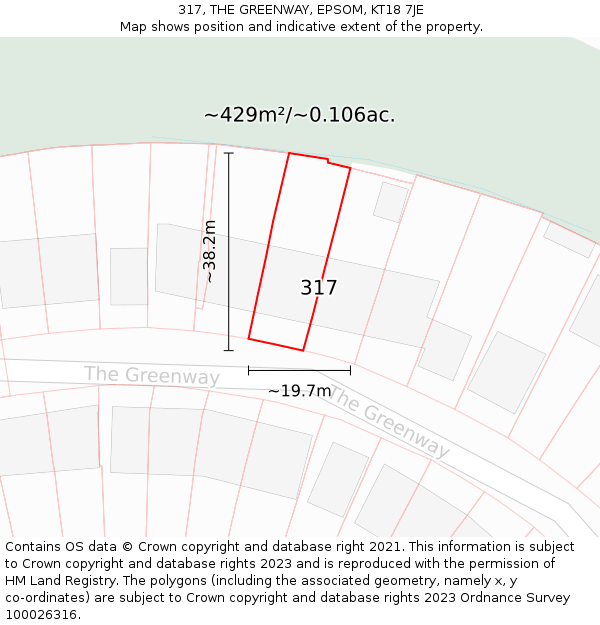 317, THE GREENWAY, EPSOM, KT18 7JE: Plot and title map