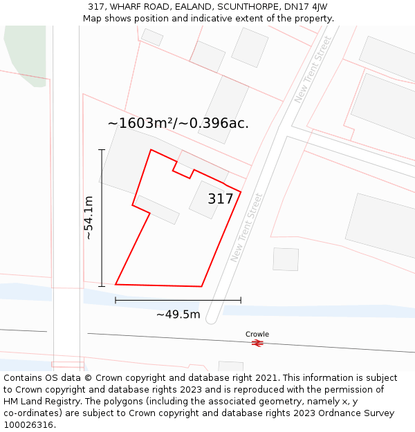 317, WHARF ROAD, EALAND, SCUNTHORPE, DN17 4JW: Plot and title map