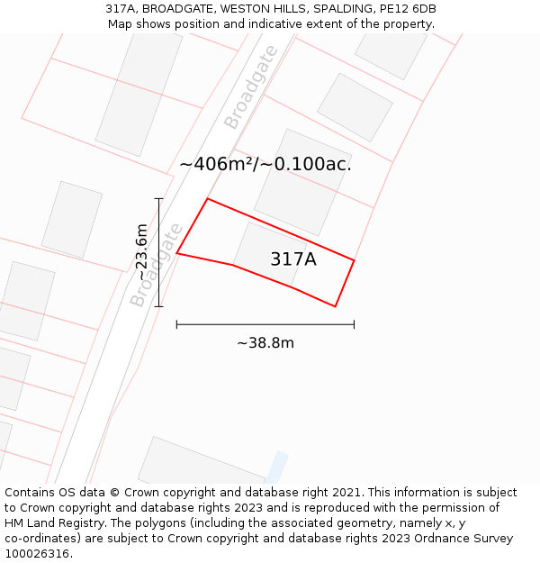 317A, BROADGATE, WESTON HILLS, SPALDING, PE12 6DB: Plot and title map