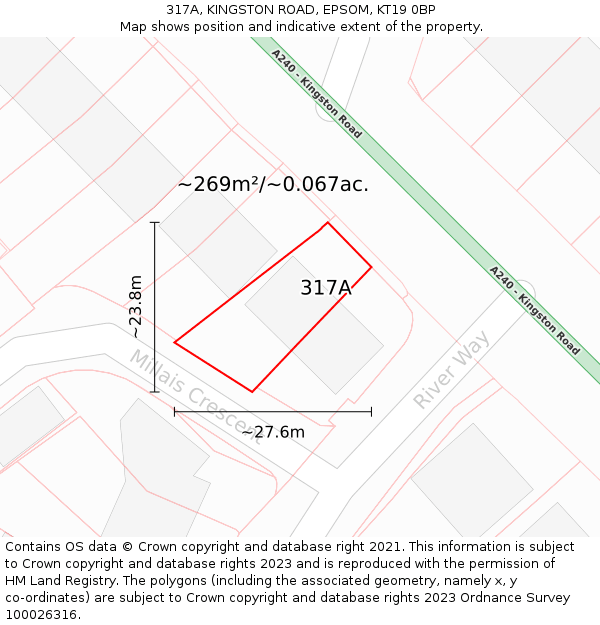 317A, KINGSTON ROAD, EPSOM, KT19 0BP: Plot and title map