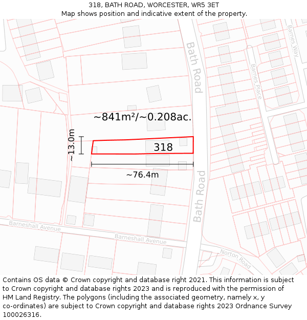 318, BATH ROAD, WORCESTER, WR5 3ET: Plot and title map