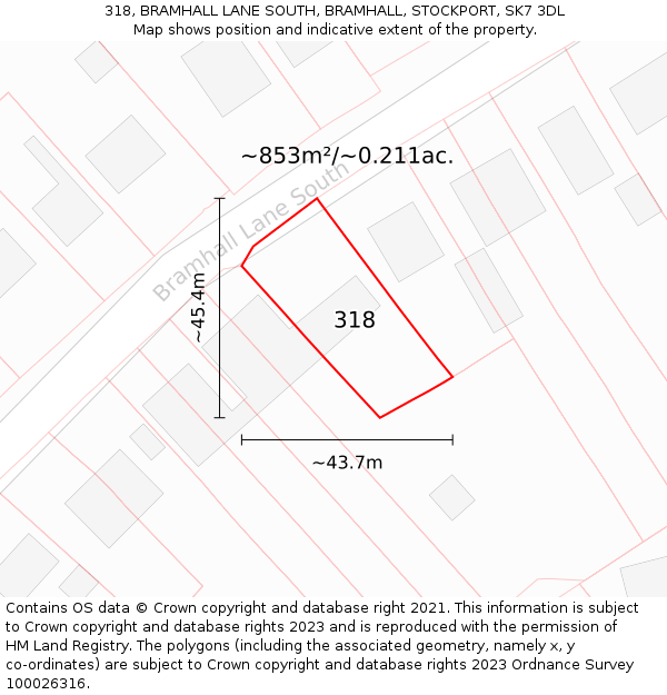 318, BRAMHALL LANE SOUTH, BRAMHALL, STOCKPORT, SK7 3DL: Plot and title map