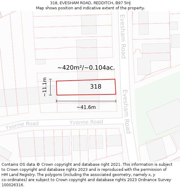 318, EVESHAM ROAD, REDDITCH, B97 5HJ: Plot and title map