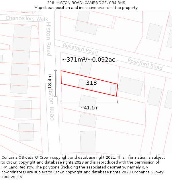 318, HISTON ROAD, CAMBRIDGE, CB4 3HS: Plot and title map