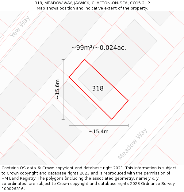 318, MEADOW WAY, JAYWICK, CLACTON-ON-SEA, CO15 2HP: Plot and title map