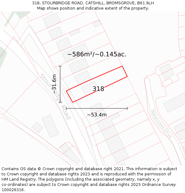 318, STOURBRIDGE ROAD, CATSHILL, BROMSGROVE, B61 9LH: Plot and title map
