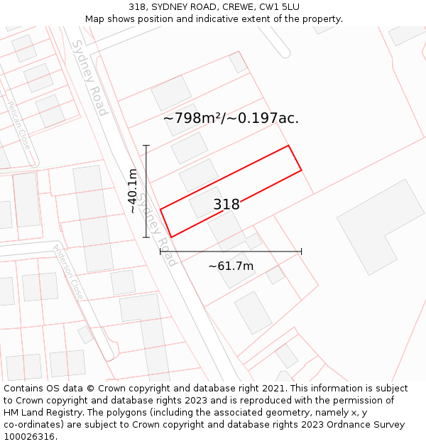 318, SYDNEY ROAD, CREWE, CW1 5LU: Plot and title map