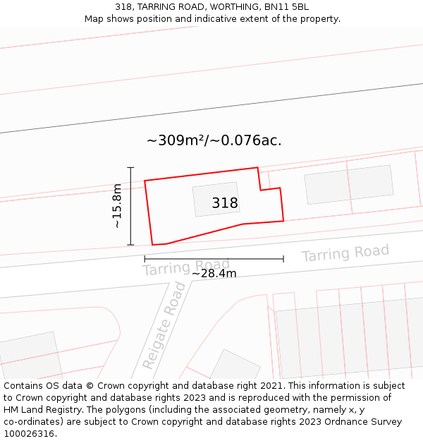 318, TARRING ROAD, WORTHING, BN11 5BL: Plot and title map