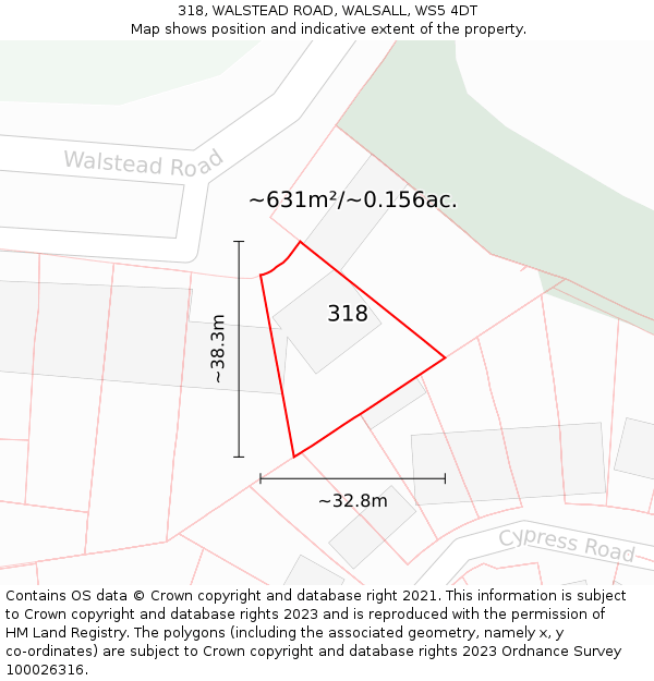 318, WALSTEAD ROAD, WALSALL, WS5 4DT: Plot and title map