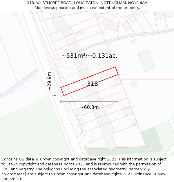 318, WILSTHORPE ROAD, LONG EATON, NOTTINGHAM, NG10 4AA: Plot and title map