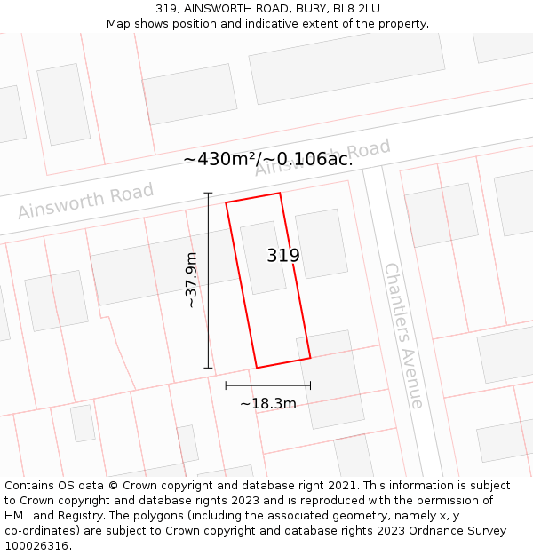 319, AINSWORTH ROAD, BURY, BL8 2LU: Plot and title map