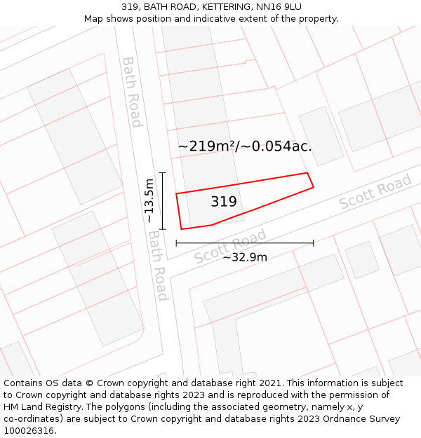 319, BATH ROAD, KETTERING, NN16 9LU: Plot and title map