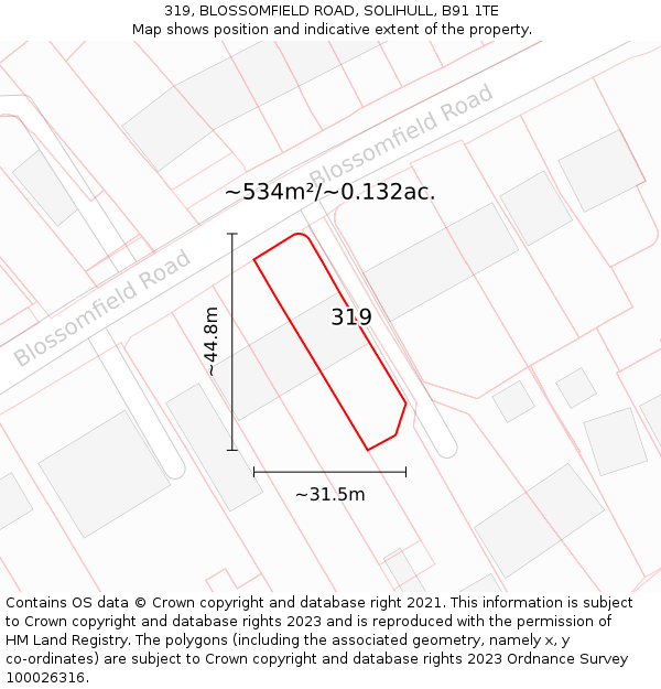 319, BLOSSOMFIELD ROAD, SOLIHULL, B91 1TE: Plot and title map