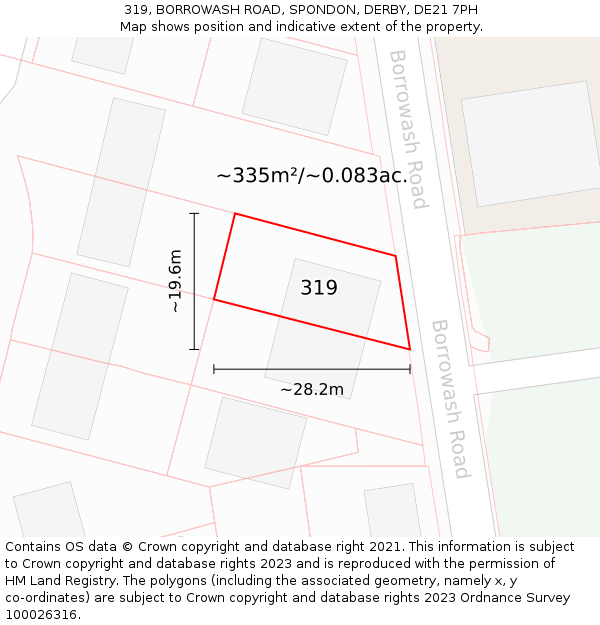 319, BORROWASH ROAD, SPONDON, DERBY, DE21 7PH: Plot and title map