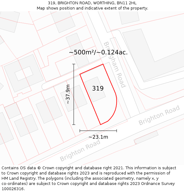 319, BRIGHTON ROAD, WORTHING, BN11 2HL: Plot and title map