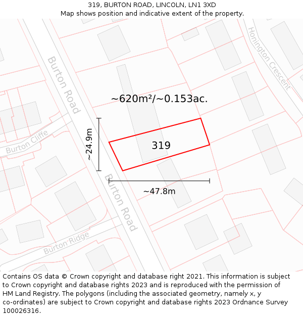 319, BURTON ROAD, LINCOLN, LN1 3XD: Plot and title map