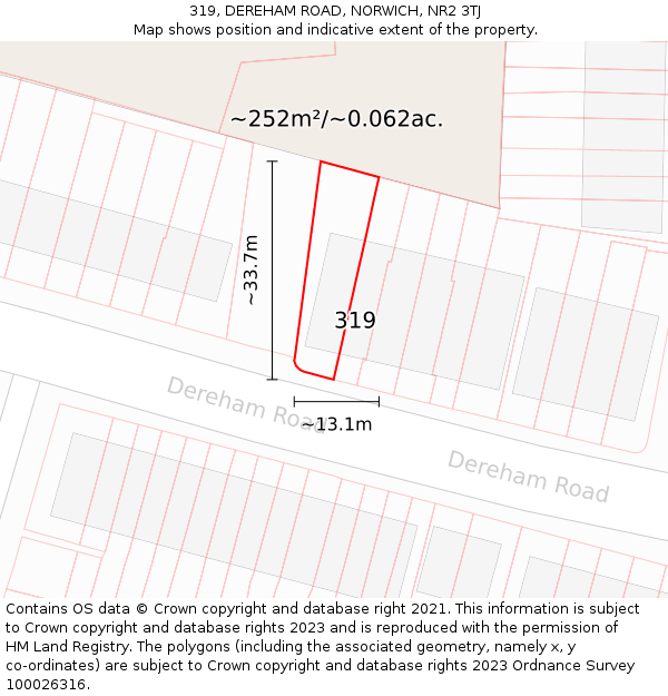 319, DEREHAM ROAD, NORWICH, NR2 3TJ: Plot and title map