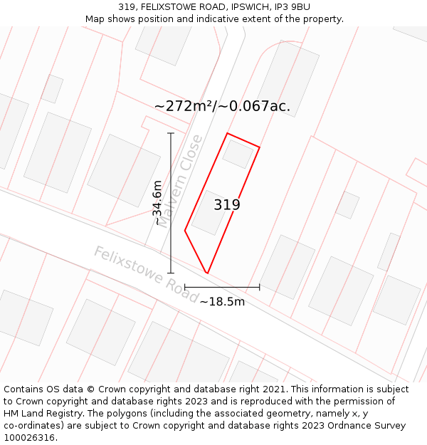 319, FELIXSTOWE ROAD, IPSWICH, IP3 9BU: Plot and title map