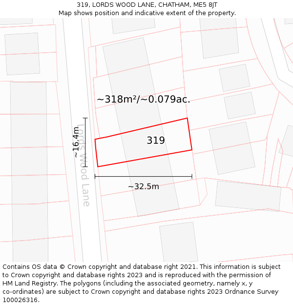 319, LORDS WOOD LANE, CHATHAM, ME5 8JT: Plot and title map