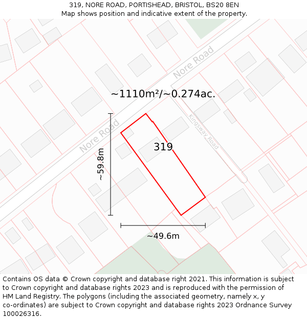 319, NORE ROAD, PORTISHEAD, BRISTOL, BS20 8EN: Plot and title map