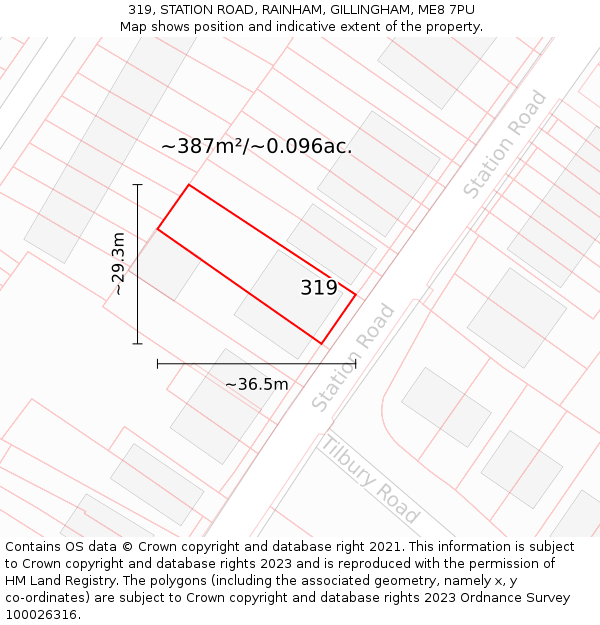 319, STATION ROAD, RAINHAM, GILLINGHAM, ME8 7PU: Plot and title map