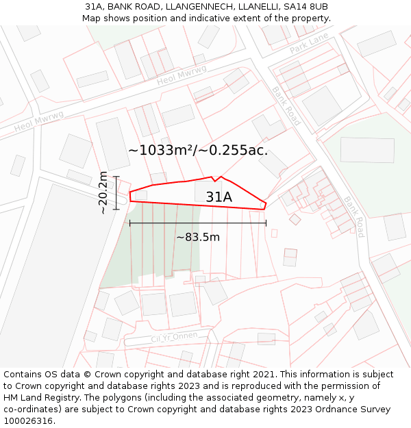 31A, BANK ROAD, LLANGENNECH, LLANELLI, SA14 8UB: Plot and title map