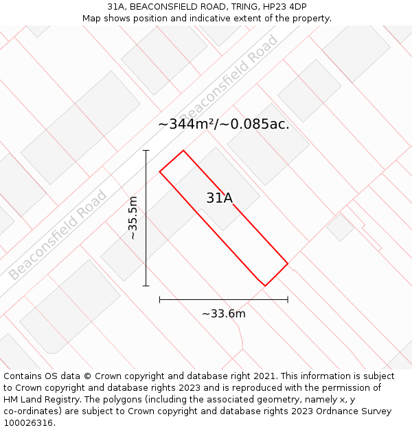 31A, BEACONSFIELD ROAD, TRING, HP23 4DP: Plot and title map