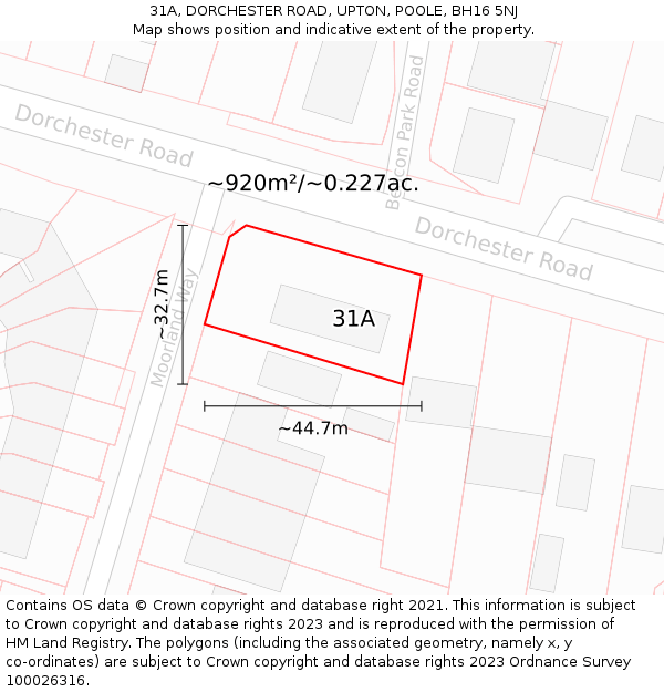 31A, DORCHESTER ROAD, UPTON, POOLE, BH16 5NJ: Plot and title map